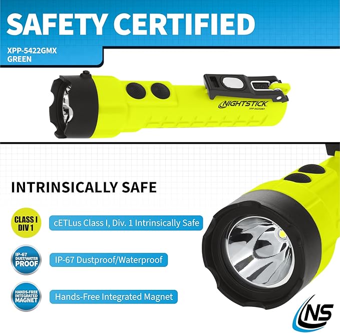 Nightstick XPP-5422GMX X-Series Intrinsically Safe Dual-Light Flashlight with Dual Magnets, Green/Black