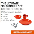 GSI Outdoors Cascadian 1 Person Table Set I 6-Piece Camping, Backpacking Mess Kit, Plastic BPA Free, Plate, Bowl, Mug, Cup & Cutlery Set