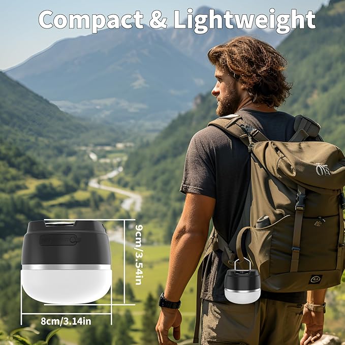 LED Camping Lantern Rechargeable, 1000LM Tent Light with 3 Color Lighting Modes, 8000mAh Power Bank, Waterproof, Mini Flashlight with Magnetic Base for Emergency, Power Outages, Hiking, Home