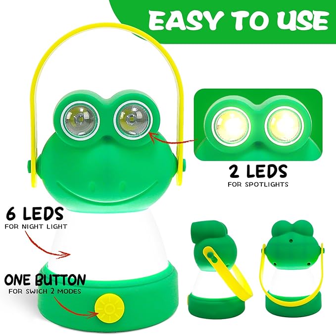 Outdoor Equipment LED Camping Lantern & Headlamp Set for Kids, Battery Powered Night Light, Theme Gift for Children's Day, Birthday, Lightweight Tent Lamp for Children (Frog Set)
