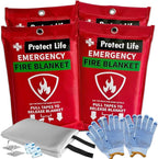 Protect Life Saving Emergency Fire Blankets 4 Pack - 40"x40", Fiberglass Fire Blanket for Home & Kitchen - Fire Suppression or Retardant Tarp - Fire Safety Kit for Car or Camping