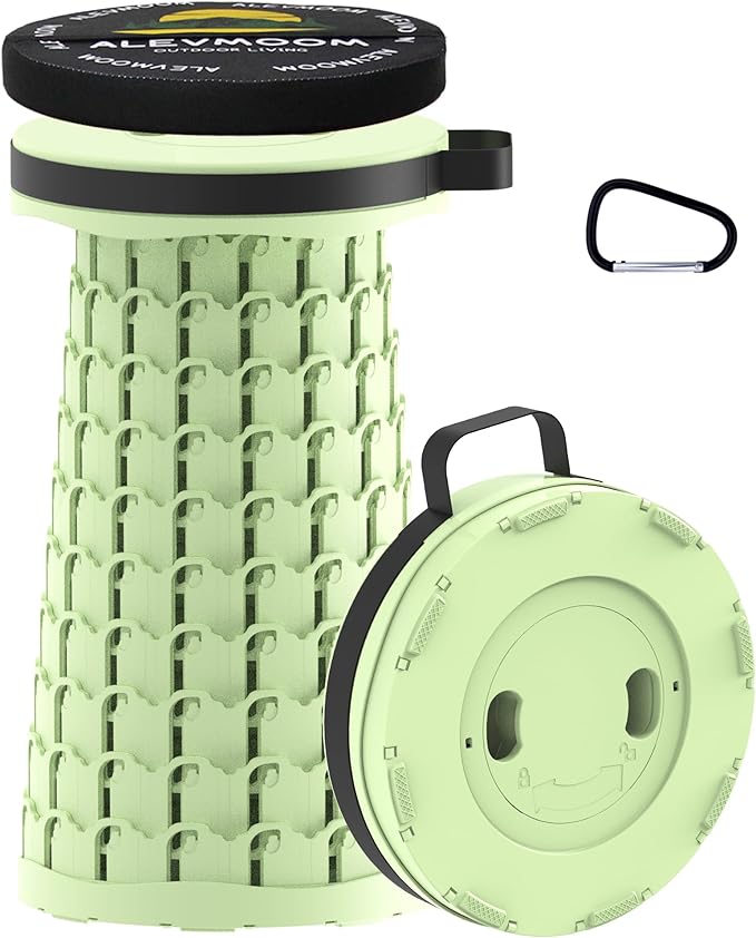 ALEVMOOM Upgraded Portable Collapsible Stool with Cushion, Telescoping Folding Stool for Adults, Lightweight Yet More Sturdy Capacity 600 lbs for Camping Fishing Hiking BBQ