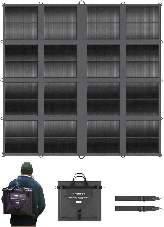 Renogy 400 Watt Solar Panel Blanket, N-Type Portable Foldable Solar Panels 25% High Efficiency, Lightweight 16-Fold Space-Save, Fast Setup for Camping, RV, SUV, Pickup Truck, Marine, Off-Grid Outdoor
