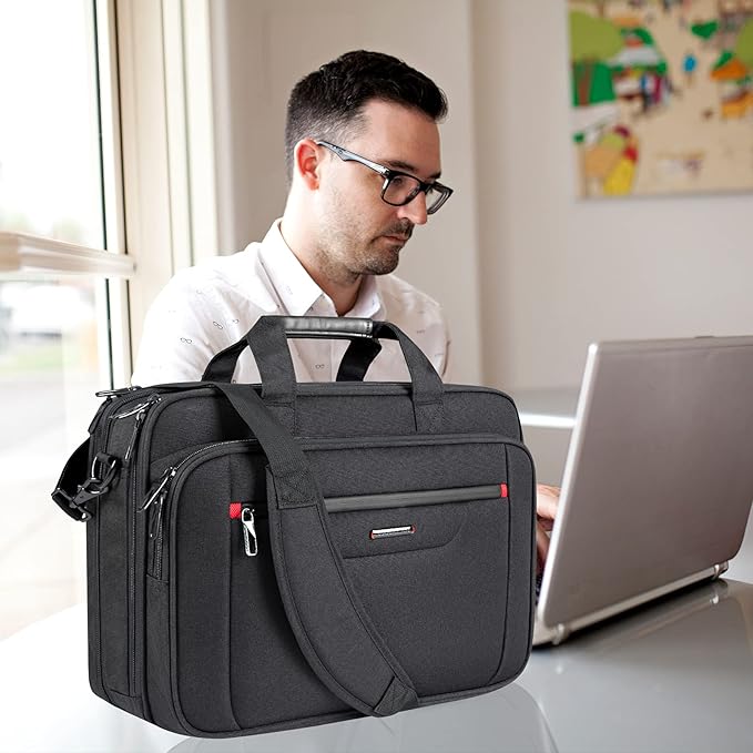 VANKEAN Laptop Briefcase Premium Laptop Case Fits Up to 17.3 Inch Business Shoulder Bag Laptop Expandable Water-Repellent Messenger Bag for Men/ Women Computer Bag for Travel/ Business/ Black