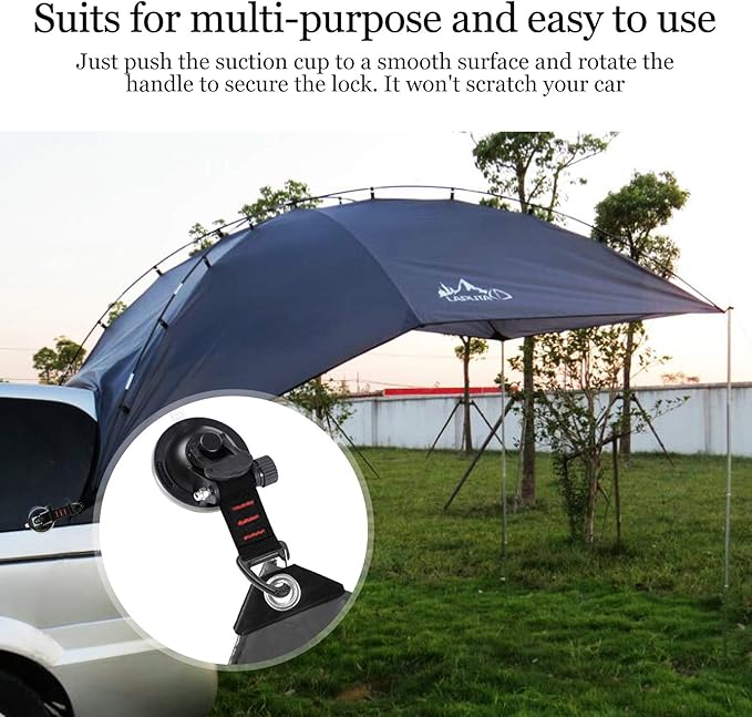 CONBOLA Suction Cup Hooks Heavy Duty 4 Pieces Car Camping Essentials Upgraded Tie Down Suction Cup Camper Accessories with Securing Hook Strong Power for RV Boat Window Glass Camping Trap.(4 pcs)