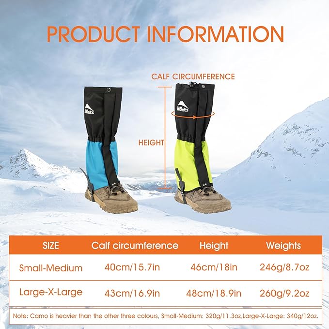 Waterproof Adjustable Leg Gaiters for Men and Women Snow Boot Gaiters for Hiking in Hunting Sand and Mud Mountain Climbing or Snowshoeing