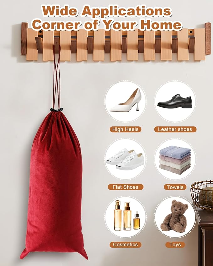 2 Pcs Single Shoe Bags for Travel, 17.3"x8.6" Washable Travel Shoe Bags for Packing in Suitcase, Velvet Dust Bag with Drawstring, Shoe Pouch for Women and Men, Travel and Home Storage (Rio Red)