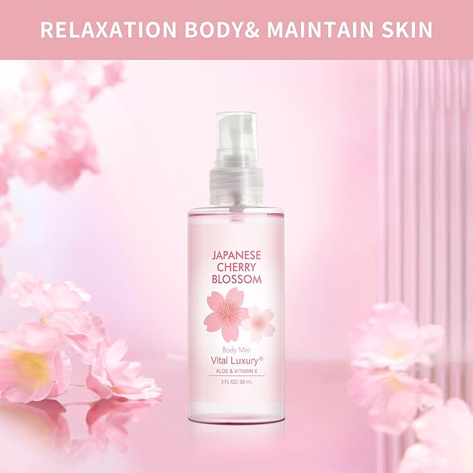 Bath and Body Gift Set, Japanese Cherry Blossom, 3-Piece Travel Size Collection, Shower Gel, Body Lotion, Body Mist, 3 Fl Oz Each, Natural Extracts, Ideal for Birthday, Mother's Day & Christmas Gifts