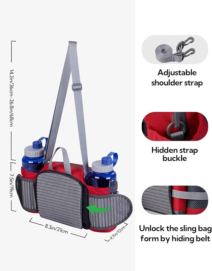 WATERFLY Fanny Pack Waist Bag: Fannie Pack 2 Water Bottle Holders Lumbar Belt Hiking Walking Running Jogging Camping Large Woman Man (Bottle Not Included)