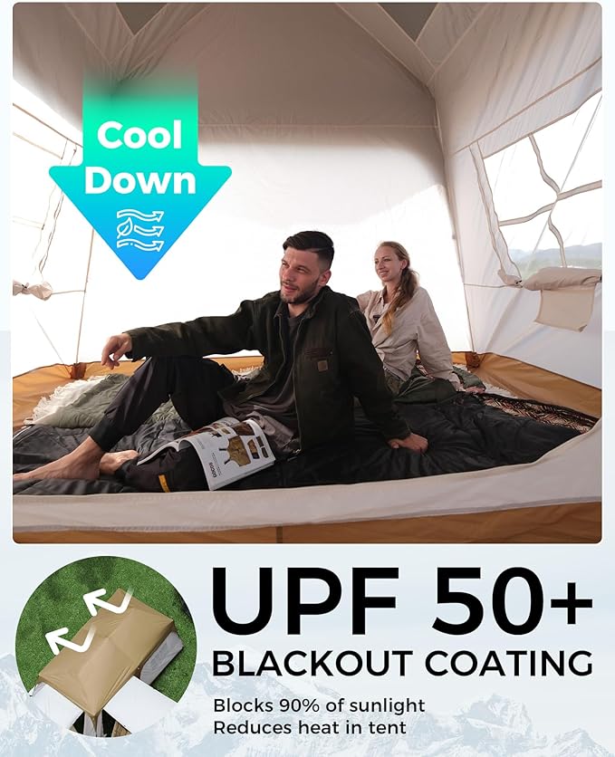 KingCamp Camping Tent 6-8 Person, Weatherproof Hot Tent Large Family Cabin Tents with Stove Jack, Waterproof & Windproof for Family Camping & Outdoor Parties