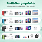 Travel Vacation Essentials USB C Multi Charging Cable, Right Angle 4 in 1 Charging Cable, Phone Charger Cords with IP/Type C/Type C/Micro Port, Compatible with Most Cell Phones and More（1Pack 5FT）