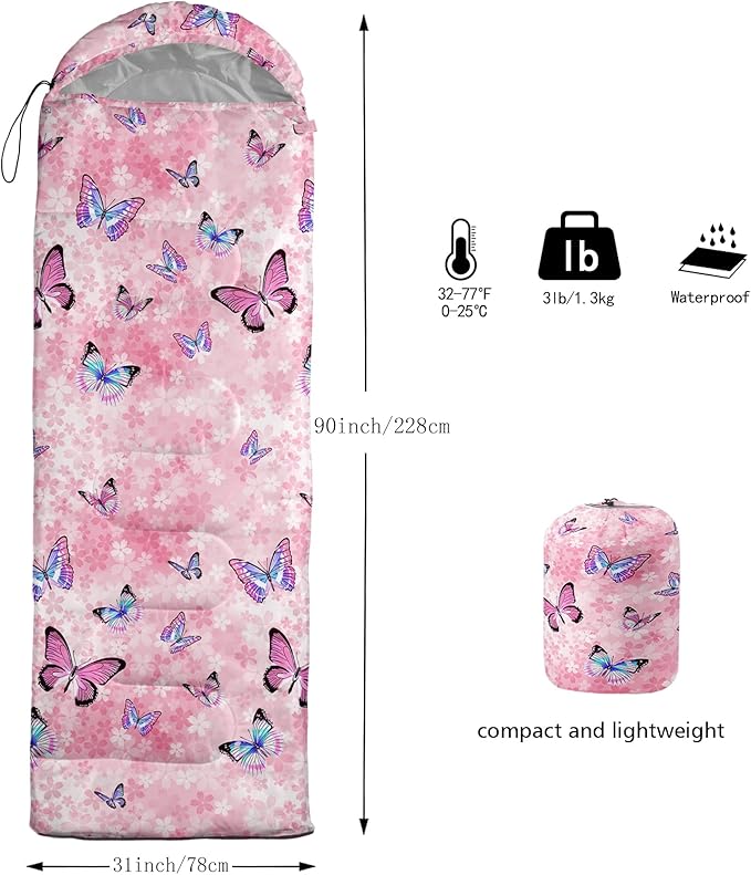 QOOMO Animals Camping Sleeping Bags,3 Season Warm & Cool Weather,Lightweight,Waterproof Sleeping Bags for Adults & Kids,Traveling,and Outdoors,Camping Gear Equipment