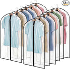 12 Pack Garment Bags 60 * 100cm, 40in Full Clear Garment Covers, Suit Storage Bags, Dress Organizer Bags Used To Protect Shirts, Winter Coats, Jackets