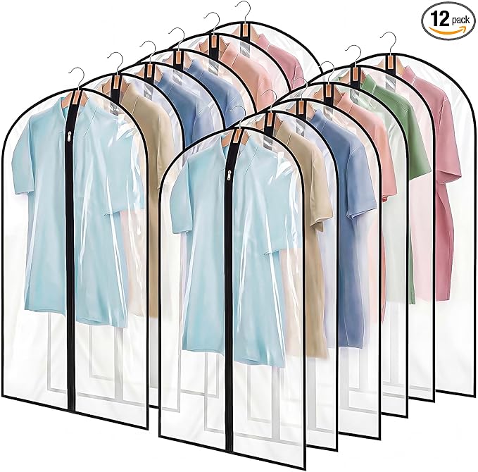 12 Pack Garment Bags 60 * 100cm, 40in Full Clear Garment Covers, Suit Storage Bags, Dress Organizer Bags Used To Protect Shirts, Winter Coats, Jackets