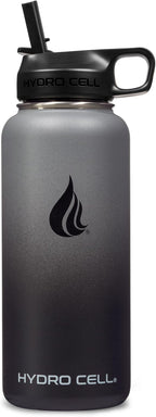 HYDRO CELL Stainless Steel Insulated Water Bottle with Straw - For Cold & Hot Drinks - Metal Vacuum Flask with Screw Cap and Modern Leakproof Sport Thermos for Adults (Graphite/Black 32oz)