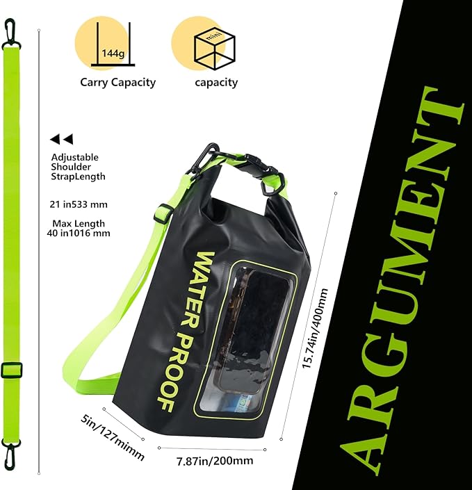 IP68 Waterproof Dry Bag, 2L - Roll Top Waterproof Pool Bag，Dry Bags for Kayaking Waterproof-w/Phone Pouch,Large Waterproof Phone Pouch,Boating & Kayak Accessories Camping (Black 5L)