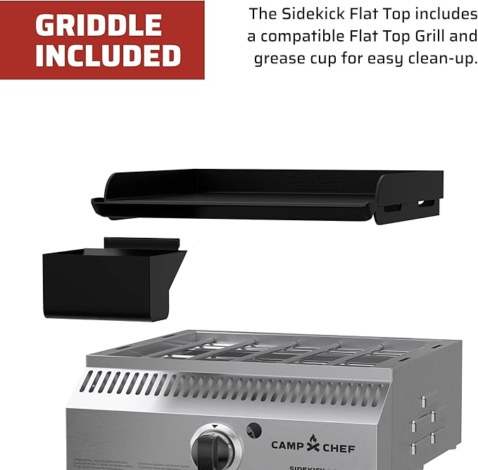 Camp Chef Sidekick Grill Accessory, Flat Top Griddle included, 14" cooking system compatible, Stainless/Black