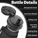 OLDLEY 25 oz Water Bottle, Motivational Water Bottle with Time Marker, Sports Water Bottle With Strap, Leakproof & BPA Free Large Water Bottles for School, Gym, Travel, Outdoor, Tritan,Black