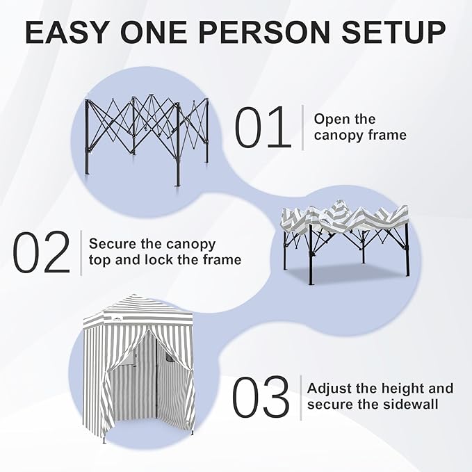 EAGLE PEAK Flex Ultra Compact 5x5 Pop-up Canopy, Sun Shelter, Changing Room, Portable Privacy Tent for Pool, Fashion Photoshoots, or Camping, Gray/White