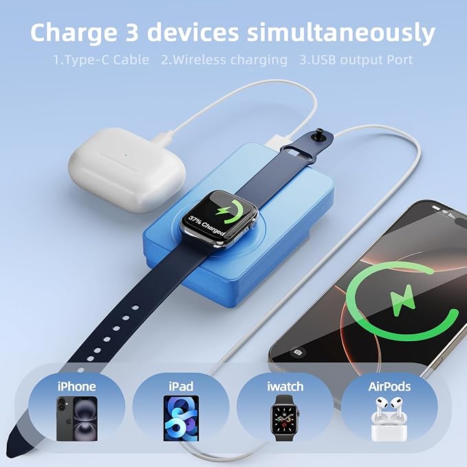 Magnetic Power Bank, 10000mAh Magnetic Portable Charger, 22.5W Wireless Power Bank, USB-C Fast Charging, LED Display Magnetic Battery Pack, Compatible for iPhone 17/16/15/14/13 Pro/Pro Max/Plus(Blue)