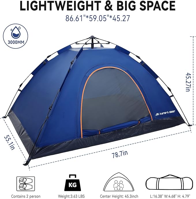 1/2/3/4 Person Tents Waterproof&Windproof Family Tents Camping-Tent,Lightweight Portable Pop Up Tent for Camping,Hiking,Mountaineering or Beach Easy to Set Up Adventures Carry Bag