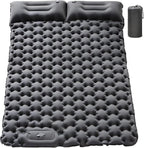 Inflatable Double Camping Mat with Pillow, Build-in Foot Pump Ultralight Sleeping Air Matress Pad for 2 Person, Portable Bed Compact for Camping Hiking Backpacking Outdoor (Grey, Double)