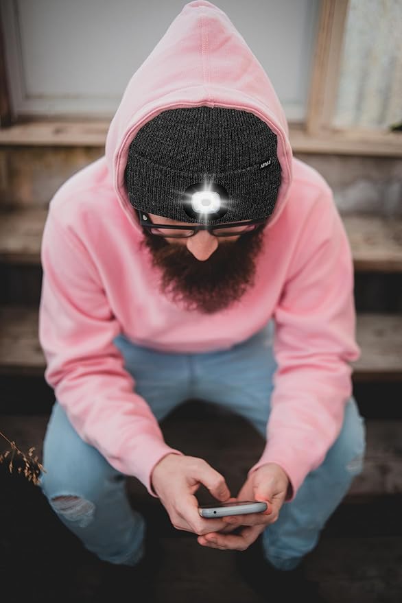 ATNKE LED Lighted Beanie Hat,USB Rechargeable 4 LED Running Headlamp Bright Cap with The Light Gifts for Men and Women