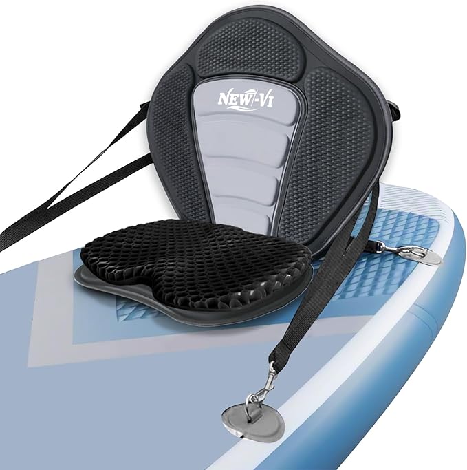 NEW-Vi Deluxe Kayak Seat with Gel Cushion & Storage Bag - Padded Ergonomic Backrest for Kayak, Canoe, SUP, Fishing Boat - Anti-Slip & Waterproof