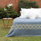 Thick Alpaca Wool Blanket Heavyweight Camping Outdoors Indoors Soft Peru Queen Size Stripes Design (Soft Blue - Ivory, Queen Size)