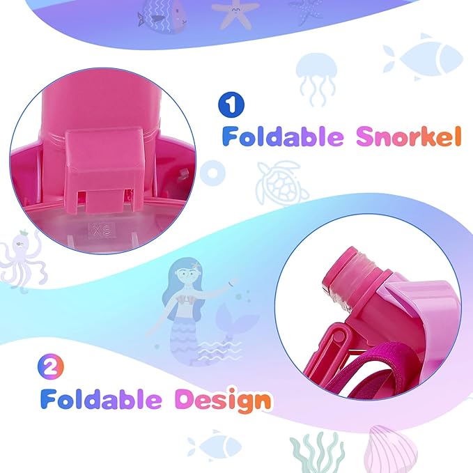 Full Face Snorkel Mask for Kids 4-16, 180 Degree Panoramic View Snorkeling Set Anti-Fog Anti-Leak, Foldable Dry Top Snorkeling Gear for Kids
