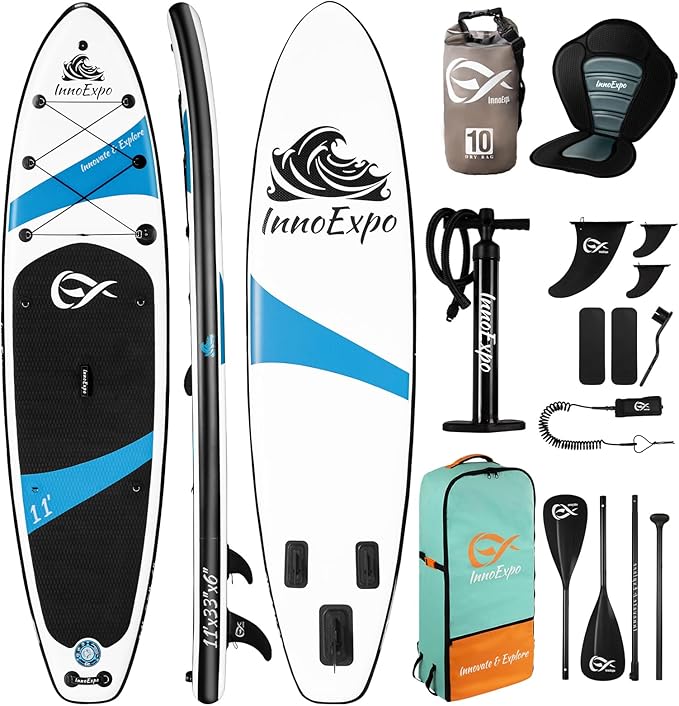 InnoExpo Inflatable Stand Up Paddle Boards with Premium Accessories, Wide Stable SUP Paddle Board Design, Non-Slip Comfort Deck for Youth & Adults
