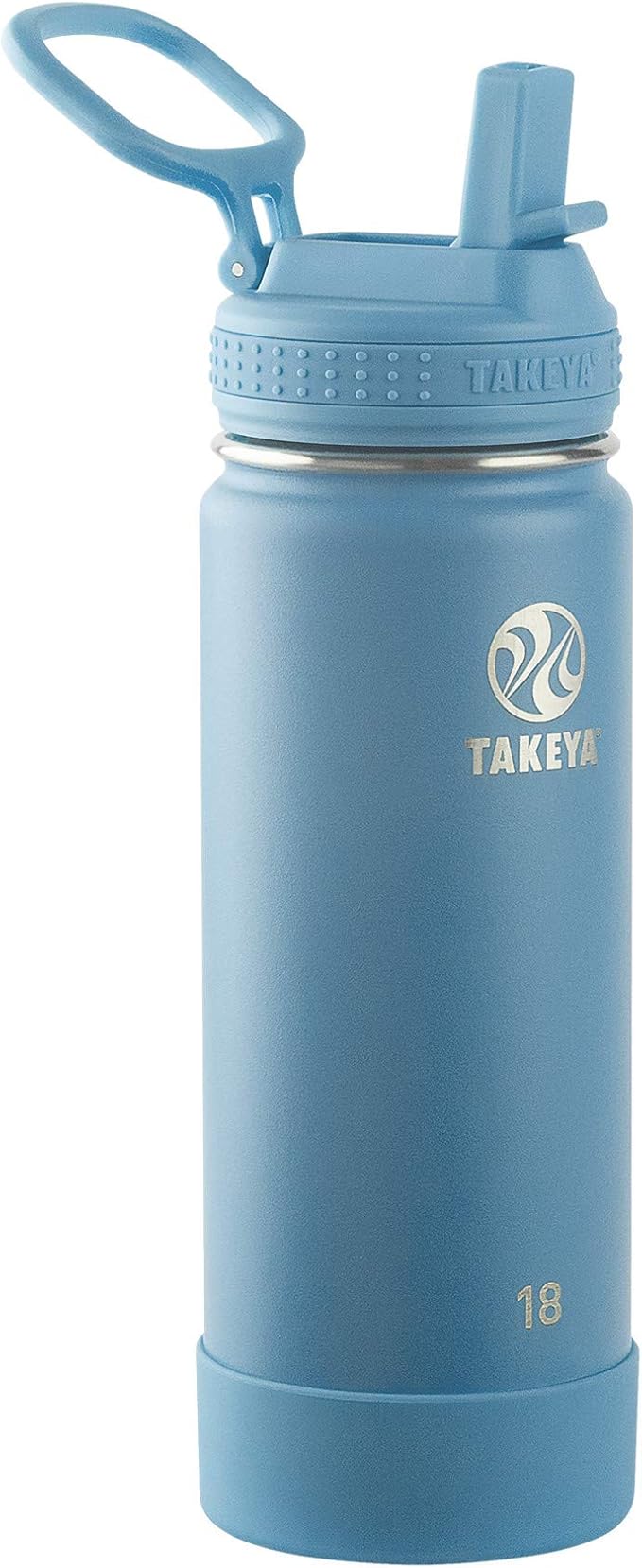 Takeya Actives Water Bottle with Straw Lid - Durable & Easy-Care Water Bottle with Stainless Steel Insulation - BPA-Free Lid with Carry Handle & Straw - Dishwasher-Safe - 18 oz, Bluestone