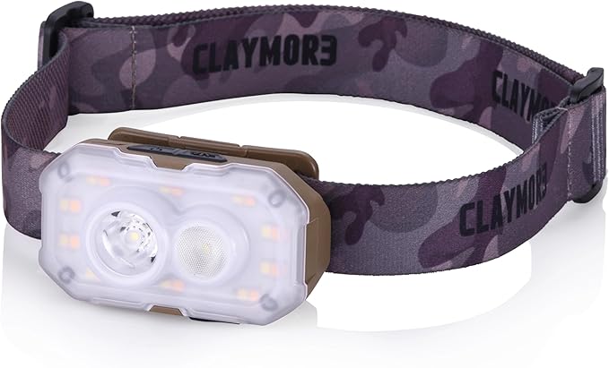 Claymore HEADY+ Tan Rechargeable Wearable Light – 600 Lumens HeadlampMode 6 Light Mode 90° Adjustable Beam IP54 Water-Resistant USB-C Rechargeable Up to 70 Hrs Runtime for Camping, Running, Outdoor