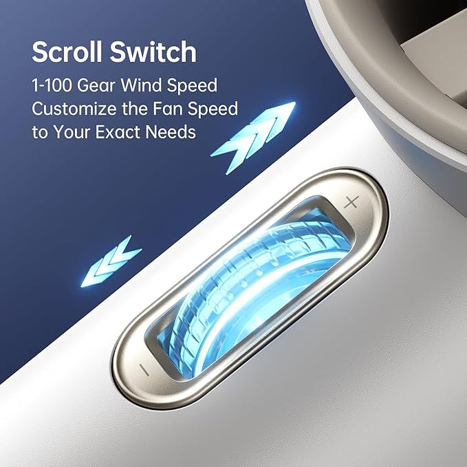 JISULIFE Portable Handheld Fan, Speed(1-100) Adjustable Turbo Mini and 3600mAh Battery Rechargeable Personal Fan, Digital Display, Gifts for Women Men Travel/Camping/Outdoor-White