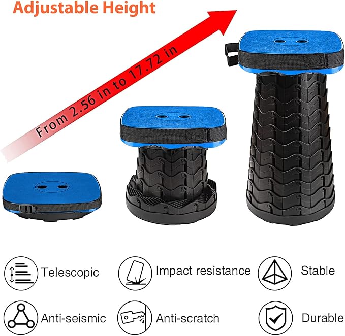 Portable Collapsible Stool Set - Heavy Duty Square Foldable Stool + Thick Seat Cushion - 550lbs Load Capacity for Camping Travel Picnic Gardening (Blue/Black)