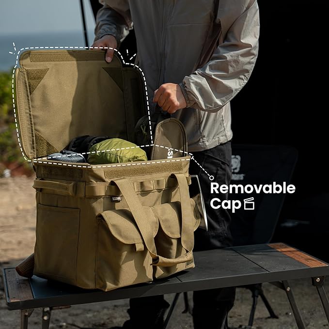 OneTigris Camping Storage Bag with Lid, 25L Collapsible Tactical Tote Bag for Outdoor Camping Travel Picnic Garage Trunk Organizer