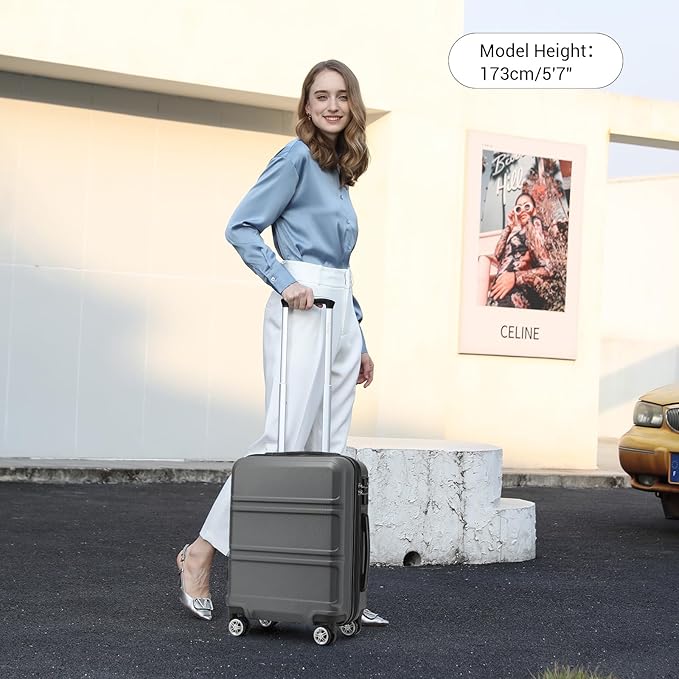 Kono 20'' Carry on Luggage Lightweight with Spinner Wheel TSA Lock Hardside Luggage Durable Small Carry on Suitcase Grey
