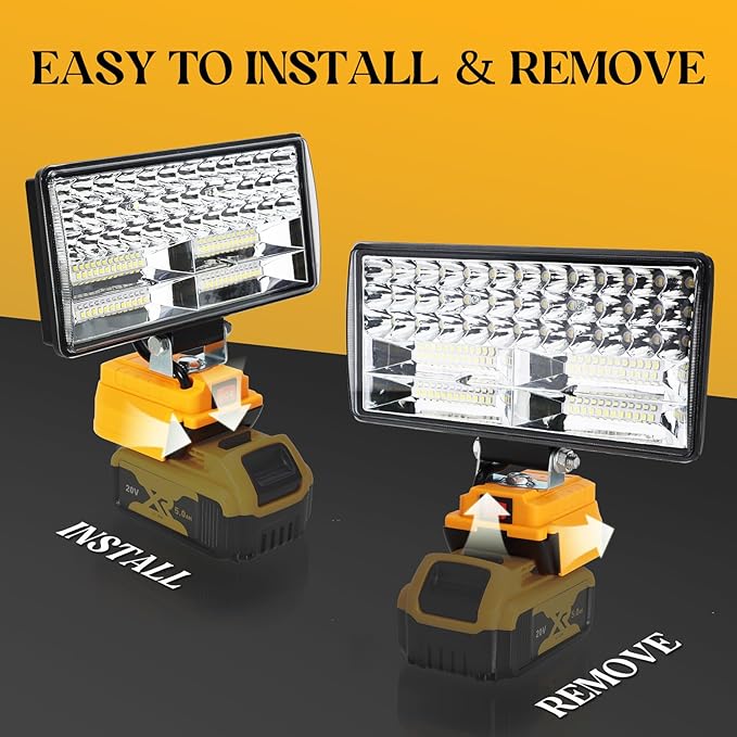 Cordless LED Work Light for Dewalt 20V Battery, 8" Portable LED Flood Light Flashlight, 2 Modes Brightness, 90W 9000LM, Low Voltage Protection, USB & Type-C Ports, for Work Camping Outdoor(No Battery)