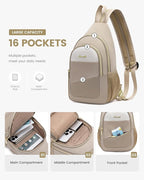 LOVEVOOK Sling Backpack for Women, Convertible Crossbody, Small Diaper Bag, Water-Resistant Hiking Daypack, Travel Shoulder Chest Bag