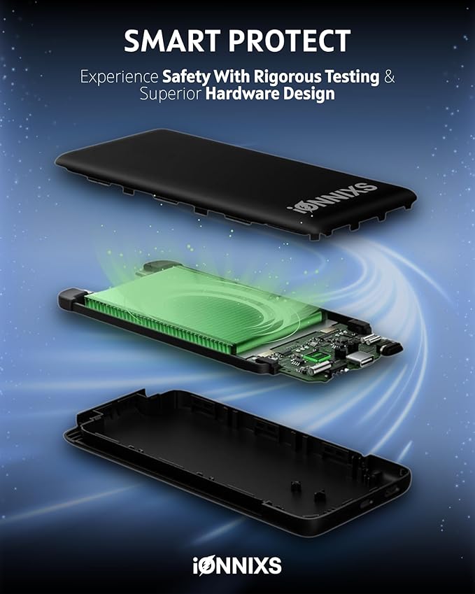 Portable Charger with Built in Cable - 10000mAh Ultra-Slim Portable Charger Power Bank with USB-C Cable, Lightning Cable - Fast Charge 20W - LED Battery Indicator, Power Bank (Black, 10.000mAh)