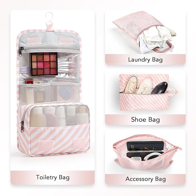 8 Set Compression Packing Cubes for Travel Essentials,Compressible Expandable Packing Cubes for Suitcase,OlarHike Luggage Organizer Bags for Travel,Handy Helper for Organizing Clothes(Pink Stripped)