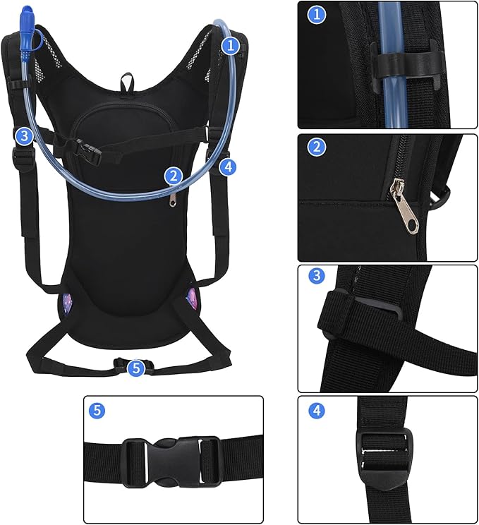 Roptat Hydration Backpack Pack with 2L Hydration Bladder - Lightweight Water Backpack Water Pouch for Women Men Running Riding Biking Music Festival