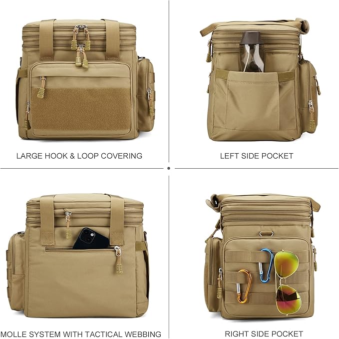 Tactical Lunch Box for Men, Insulated Lunch Bag Adult, Thermal Lunchbox Leakproof Waterproof Cooler Bag, Dual Compartment Lunch tote, Large Lunch Pail for Work Office Travel(Khaki) 15L