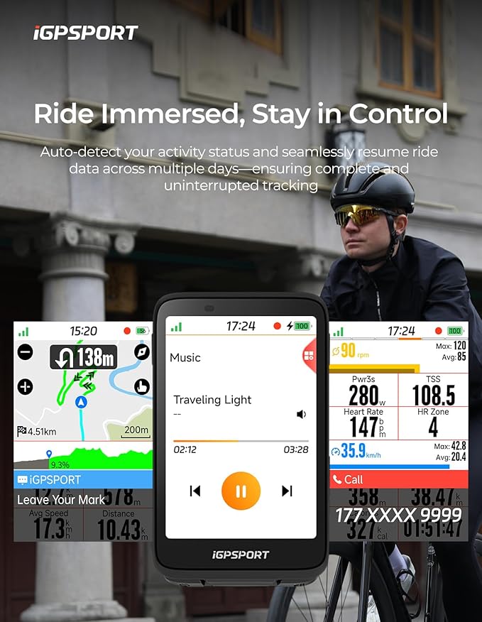 iGPSPORT BiNavi Bike Computer, Touch Screen Map Navigation Music Control Climb Tips Group Riding, Wireless GPS Cycling Computer