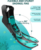 Snorkeling Gear for Kids Teens, Full Face Snorkel Mask & Adjustable Swim Fins Snorkel Set, Panoramic View Snorkel Mask with Dry Top System & Gear Bag, Anti-Fog Anti-Leak