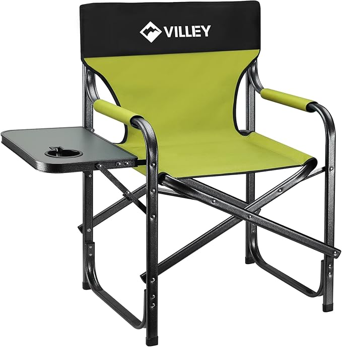 VILLEY Heavy Duty Directors Chair, Folding Camping Chairs, Portable Foldable Chair, for Camp Tailgating Lawn Picnic Fishing Beach, Supports 350 LBS, Green