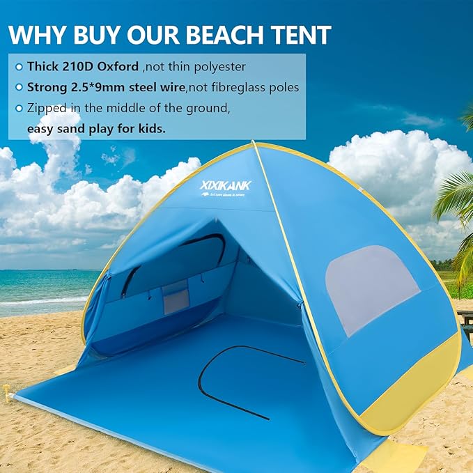 2 Second Easy Setup Pop Up Beach Tent for 4 Person,UPF 50+ UV Protection Beach Shade, Wind Resistant Sun Protection Sun Shelter,Portable Lightweight Tent for Beach Cabana with Handy Carry Bag