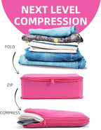 6 Set Compression Packing Cubes for Travel, Large Medium Small Luggage Organizers (Rose Red)