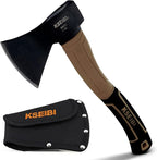 KSEIBI Outdoor Camping Hatchet with Sheath for Splitting and Kindling Wood, Forged Steel Blade with Anti-Slip and Shock Reduction Handle Great Throwing Axes and Hatchets (Tuscan Brown)