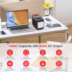 MARBERO 200W Portable Power Station 148Wh Camping Solar Generator Laptop Power Bank with AC Outlet 110V, DC, USB QC3.0, LED Flashlights for CPAP Home Outdoor Trip Emergency Backup